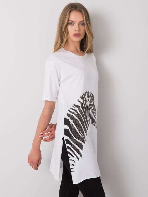 Biały długi t-shirt Zebra
                             zdj. 
                            2