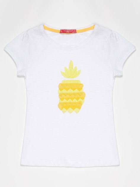 Biały t-shirt dla dziewczynki z żółtym ananasem