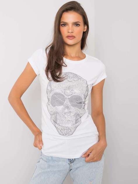 Biały t-shirt z aplikacją Skull
                             zdj. 
                            1