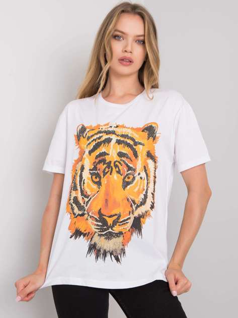 Biały t-shirt z nadrukiem Tiger
                             zdj. 
                            1