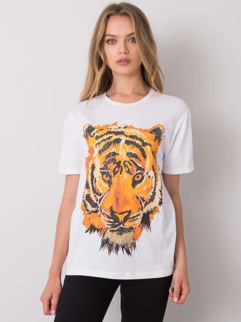 Biały t-shirt z nadrukiem Tiger
                             zdj. 
                            2