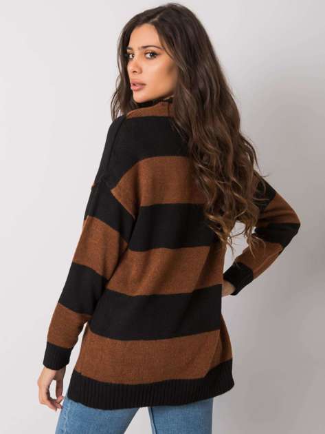Brązowo-czarny sweter w paski Nine 
                             zdj. 
                            2