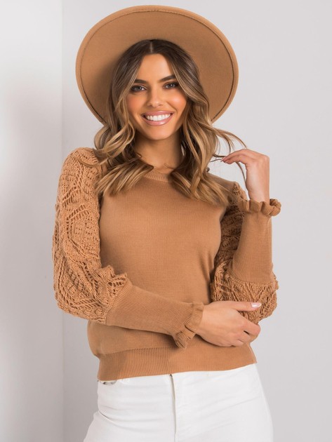 Camelowy sweter z ażurowymi rękawami Tendering RUE PARIS
