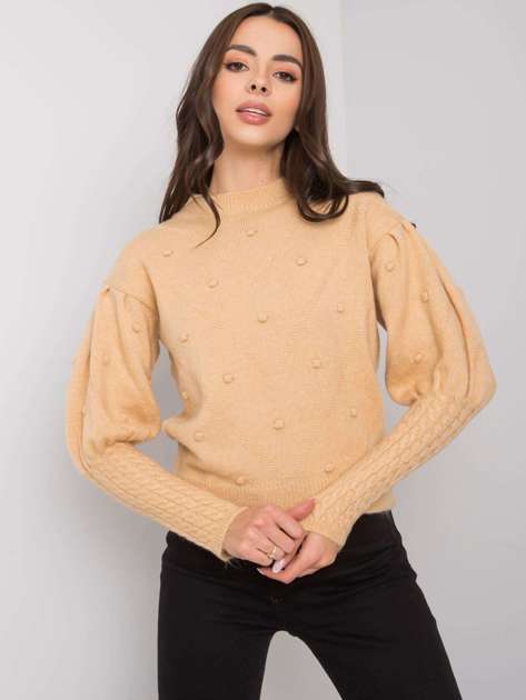 Camelowy sweter z ozdobnymi rękawami Salamanca RUE PARIS
                             zdj. 
                            2