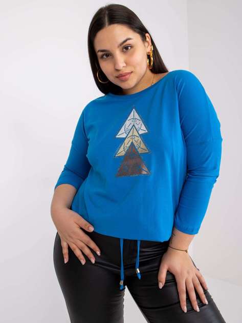 Ciemnoniebieska bluzka plus size z nadrukiem Beate 
                             zdj. 
                            1