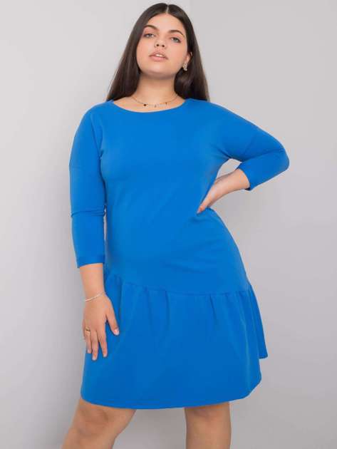 Ciemnoniebieska sukienka plus size z falbaną Linda 
                             zdj. 
                            1