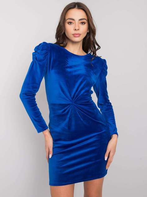 Ciemnoniebieska sukienka welurowa z długim rękawem Ellara RUE PARIS
                             zdj. 
                            1