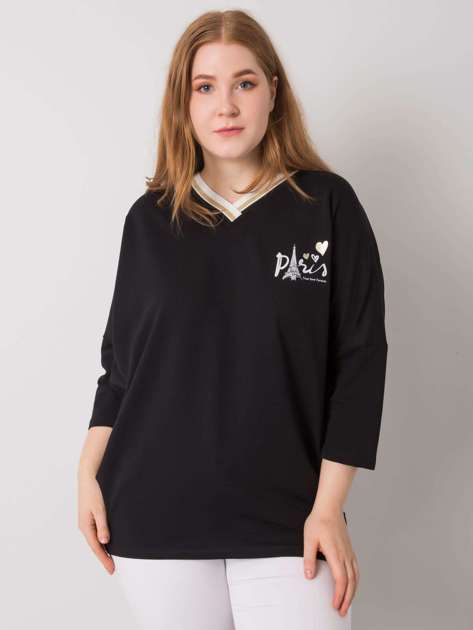 Czarna bawełniana bluzka plus size Alida
                             zdj. 
                            2