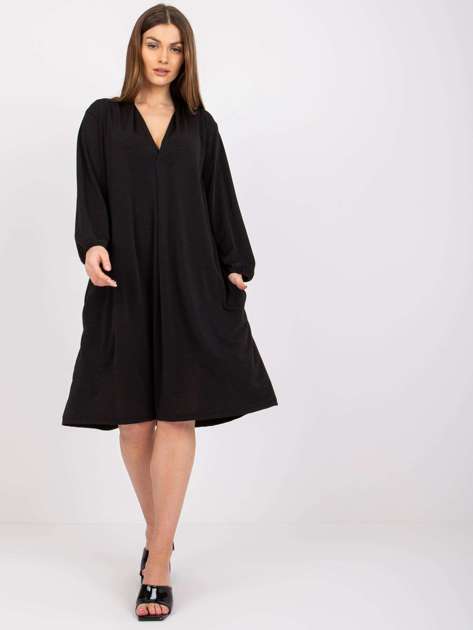 Czarna luźna sukienka z kieszeniami Rimini 
                             zdj. 
                            1