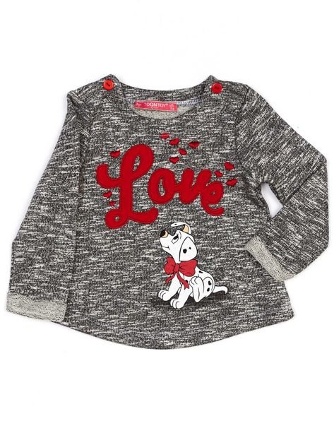 Czarna melanżowa bluza dziewczęca z napisem LOVE i psem