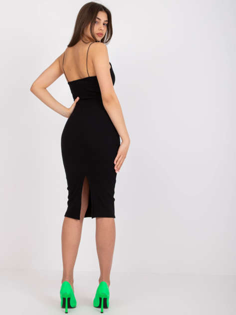 Czarna prążkowana sukienka midi Emi RUE PARIS 