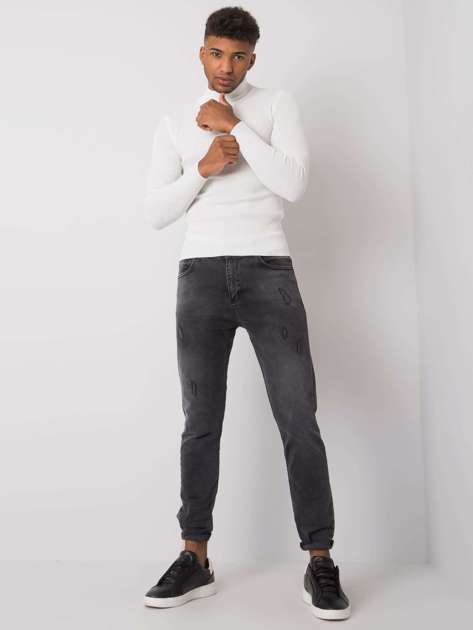 Czarne męskie spodnie jeansowe z przetarciami Jaiden
                             zdj. 
                            1