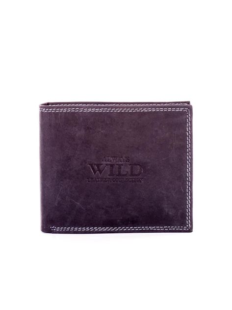 Czarny skórzany portfel dla mężczyzny z przeszyciami