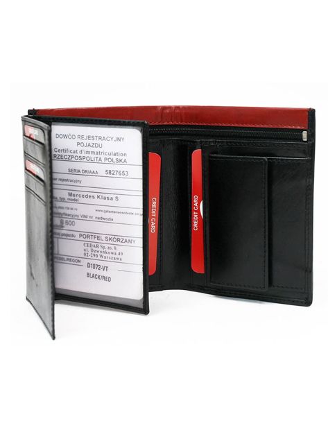 Czarny skórzany portfel męski z czerwonym modułem
                             zdj. 
                            2