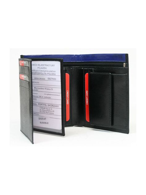 Czarny skórzany portfel męski z niebieskim modułem
                             zdj. 
                            2