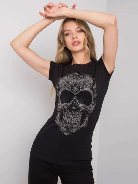 Czarny t-shirt z aplikacją Skull
                             zdj. 
                            4