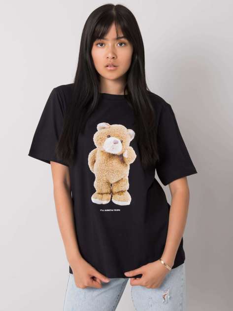 Czarny t-shirt z nadrukiem Teddy
                             zdj. 
                            1