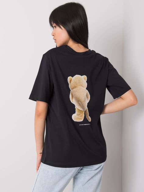 Czarny t-shirt z nadrukiem Teddy
                             zdj. 
                            3