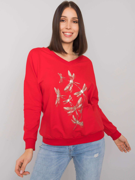 Czerwona bluza plus size z dżetami Michella
