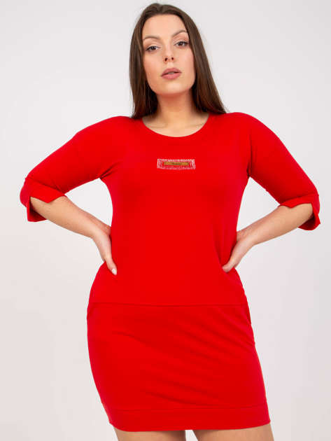 Czerwona mini sukienka plus size z kieszeniami 