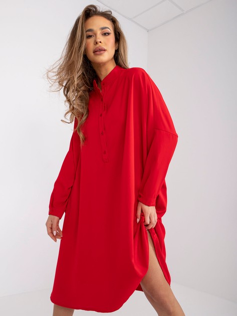 Czerwona sukienka z mankietami Geldria
                             zdj. 
                            2