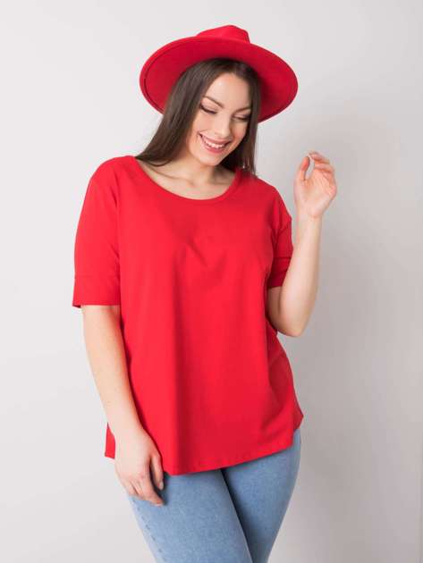 Czerwony t-shirt bawełniany plus size Missy