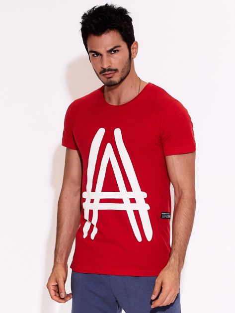 Czerwony t-shirt męski z graficznym znakiem