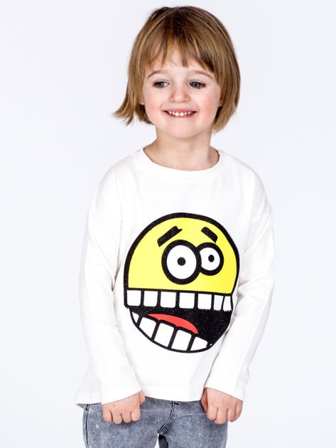 Ecru bawełniana bluzka dziecięca z zabawną emotikonką