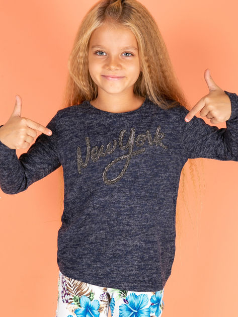 Granatowa bluzka dla dziewczynki z napisem
