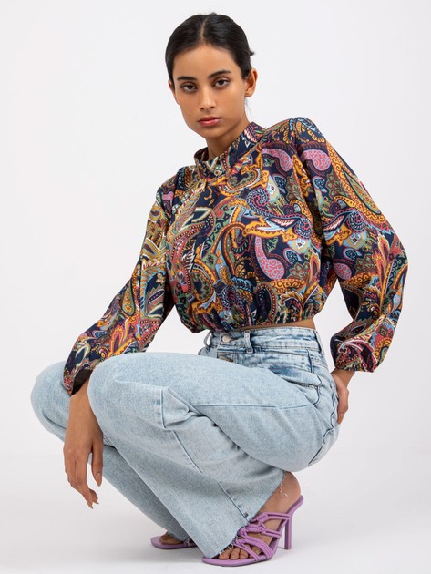 Granatowa bluzka z printami Mia 
                             zdj. 
                            1