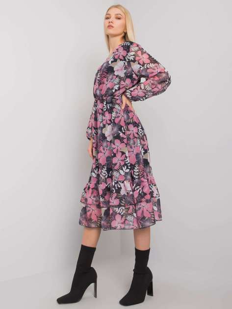 Granatowo-różowa sukienka z printami Burlington
                             zdj. 
                            2