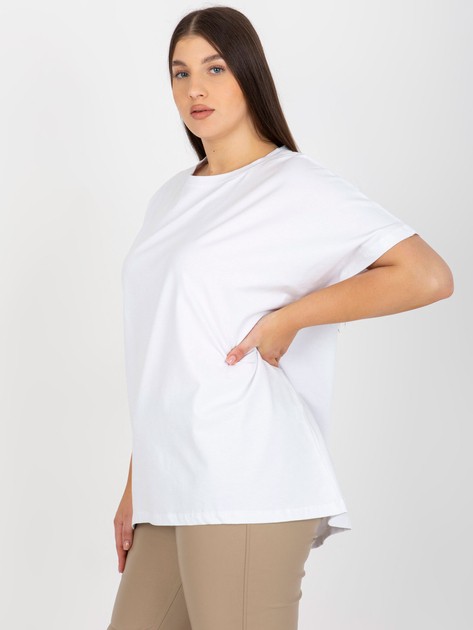 Hurt Biała luźna bluzka plus size basic z okrągłym rękawem