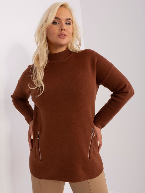 Hurt Brązowy damski sweter plus size z wiskozą 