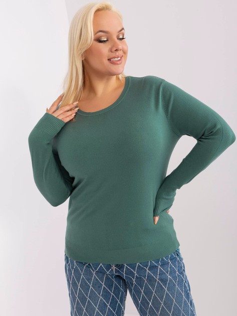 Hurt Brudnozielony gładki sweter plus size z wiskozą