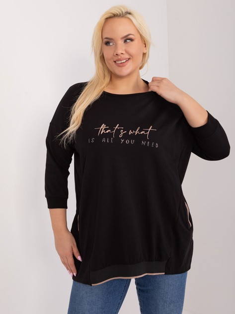 Hurt Czarna bluzka plus size z aplikacją z dżetów