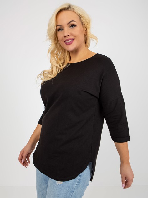 Hurt Czarna dłuższa bluzka plus size basic z rękawem 3/4