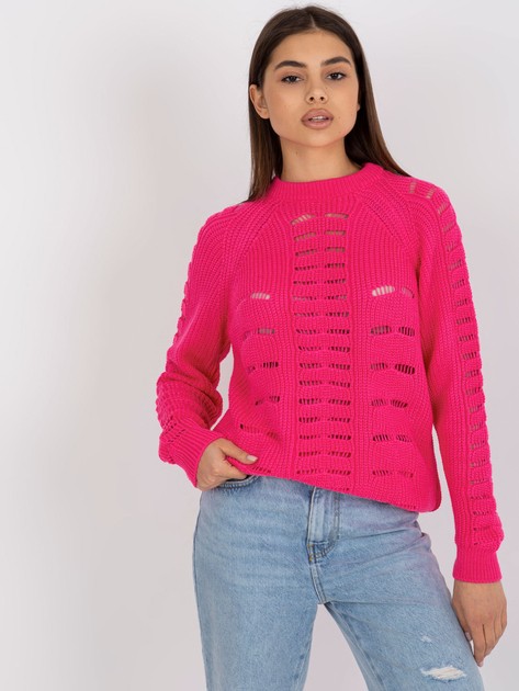 Hurt Fluo różowy ażurowy sweter oversize z okrągłym dekoltem