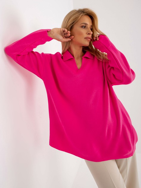 Hurt Fluo różowy damski sweter oversize z kołnierzykiem RUE PARIS