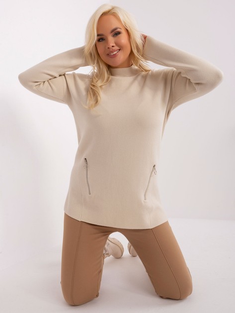 Hurt Jasnobeżowy damski sweter plus size z zamkami 