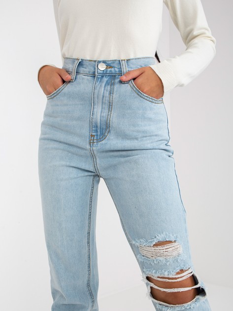 Jasnoniebieskie spodnie jeansowe straight leg z dziurami 
                             zdj. 
                            2