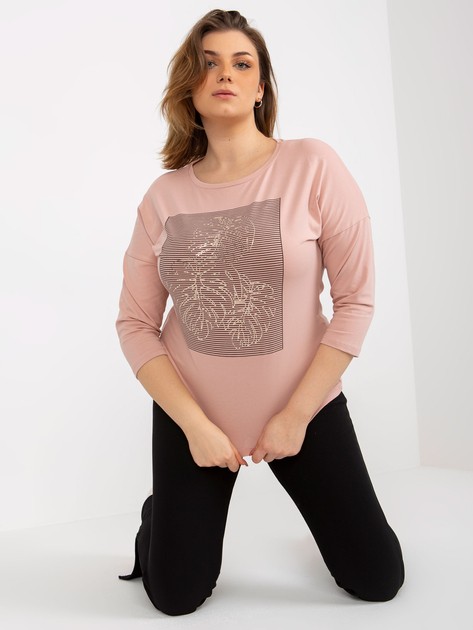 Hurt Jasnoróżowa bluzka plus size z okrągłym dekoltem  