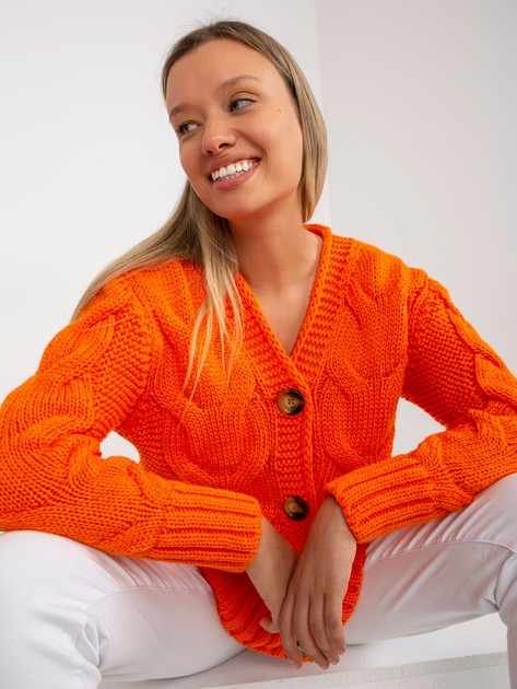Hurt Pomarańczowy sweter rozpinany z dużymi guzikami Louissine RUE PARIS 
                             zdj. 
                            2