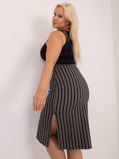 Hurt Szaro-czarna dzianinowa spódnica plus size z rozcięciami