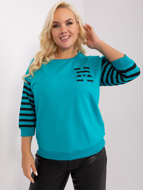 Hurt Turkusowa bluzka plus size z rękawami w paski