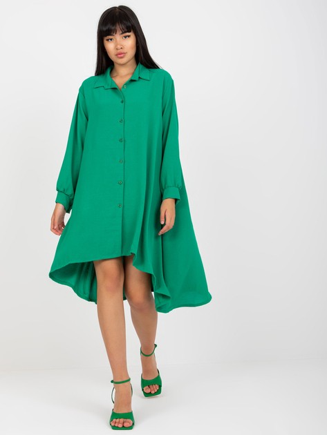 Hurt Zielona asymetryczna sukienka szmizjerka z długim rękawem 
                             zdj. 
                            2