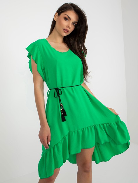 Hurt Zielona sukienka z falbaną i krótkim rękawem