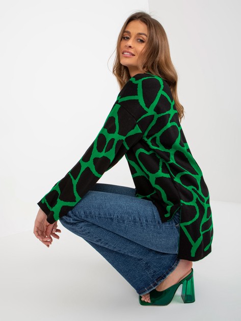 Hurt Zielono-czarny damski sweter oversize we wzory 