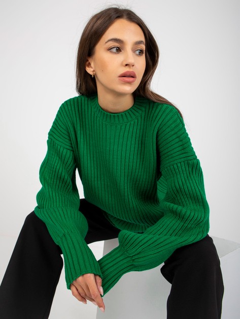 Hurt Zielony sweter oversize z szerokim rękawem RUE PARIS 