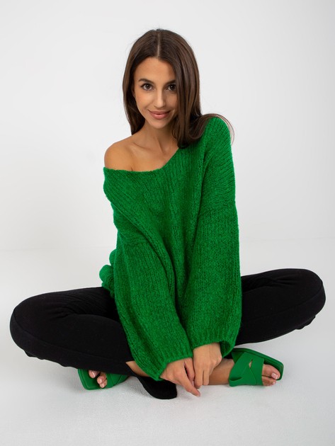 Hurt Zielony sweter oversize z szerokim rękawem RUE PARIS 