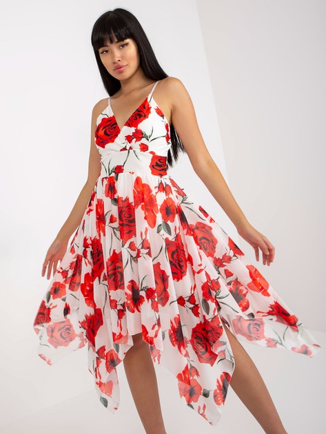 Hurtownia Biało-czerwona sukienka na ramiączkach w kwiaty